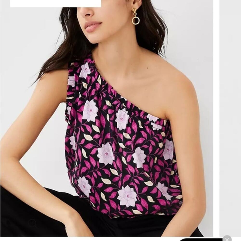NWT Ann Taylor Floral Pima Cotton One Shoulder Top Size Medium